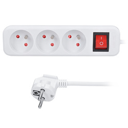 Solight prodlužovací přívod 3m, 3 zásuvky, vypínač, 16A/3680W, PVC, bílý PP12X