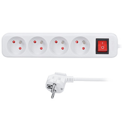 Solight prodlužovací přívod 3m, 4 zásuvky, vypínač, 16A/3680W, PVC, bílý PP32X