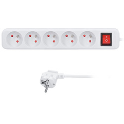 Solight prodlužovací přívod 3m, 5 zásuvek, vypínač, 16A/3680W, PVC, bílý PP52X