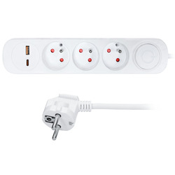 Solight prodlužovací přívod 3 zásuvky, USB A+C 20W PD, 5m, 3 x 1mm2, bílý, vypínač PP113PD20