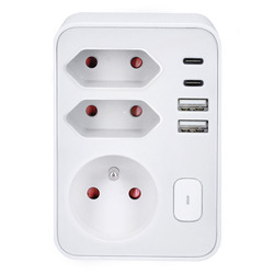 Solight rozbočka 1x 16A + 2x 2,5A, 2xUSB A+C rychlonabíječka 20W PD, bílá, vypínač P109PD20