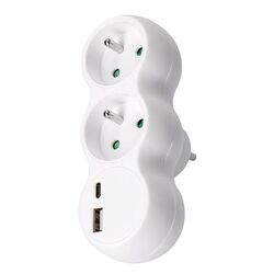 Solight rozbočka s USB A+C rychlonabíječkou 20W PD, 2 x 10A, bílá P100-PD20