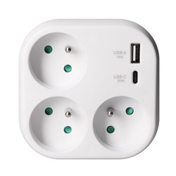 Solight rozbočka 3x 16A, USB A+C rychlonabíječka 20W PD, bílá P112-PD20