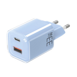 Solight 33W GaN fast charge USB-A + USB-C adaptér, modrý DC75B