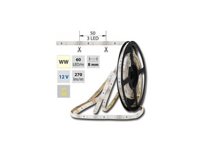 McLED LED pásek SMD3528 teple bílá, DC12V, IP54, 8mm, bílý PCB pásek, 60 led/metr ML-121.213.10.0