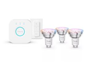 Philips Hue Essential WCA 345 žárovka 4,7W, 345lm, GU10 (3 ks) 2200-6500K RGB startovací sada + bridge + ovladač