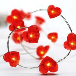 ACA Lighting červená srdce, 20 LED dekorační řetěz, červená, stříbrný měďený drát na baterie 2xAA, IP20, 2m+10cm,1.2W X01204115