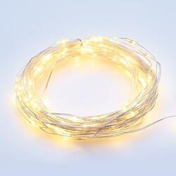 ACA Lighting 50 LED dekorační řetěz, WW, stříbrný měďený kabel na baterie  3XAA IP20 5m+10cm, 3W X0150111