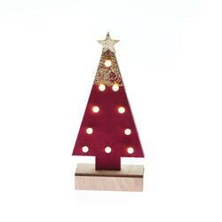 ACA Lighting dřevěná dekorace červený strom se zlatou špicí, 10 MINI LED na baterie (2xAA) WW IP20 12.5X4.5X27cm X061011209