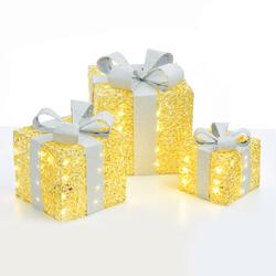 ACA Lighting  zlatá hedvábná sada dárkové balíčky, 20+30+40 WW mini LED na baterie 3x3xAA IP20 18,24,30cm X1190115
