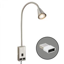 BRILONER Justra lampa na čtení, nastavitelná, 2x USB porty, matný nikl 2175012