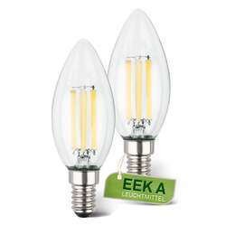 BRILONER EEK A 2ks sada E14 LED žárovka, třída A, Filament, 50.000h, 840lm, 4W, teple bílé světlo, svíčka 0553004