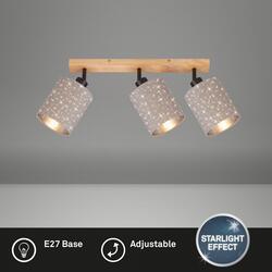 BRILONER Stropní bodové svítidlo 3-ramenné 47,5 cm – nastavitelné, E27, látkové stínidlo, hvězdný dekor, taupe 2078-031