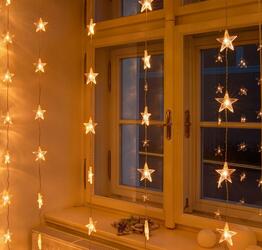 Vánoční osvětlení do okna, propojovatelné, hvězdy, 1,2x2m, teple bílá, 50 diod