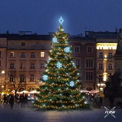 LED světelná sada na stromy vysoké 9-11m, teplá bílá s Flash, ledové dekory EFD01