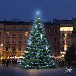 LED světelná sada na stromy vysoké 9-11m, ledová bílá s Flash, s padajícím sněhem