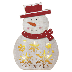 EMOS LED vánoční sněhulák dřevěný, 30cm, 2× AAA, teplá bílá, čas. ZY2331