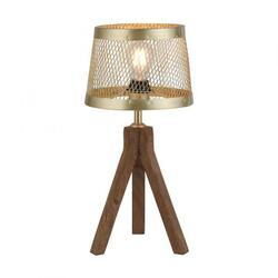 LEUCHTEN DIREKT is JUST LIGHT Stolní lampa, matná mosaz, 1xE27, šňůrový vypínač, dřevo