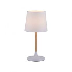 LEUCHTEN DIREKT Stolní lampa, látkové stínidlo, bílé, dřevo, jednoduché, nadčasové