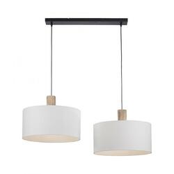 LEUCHTEN DIREKT Závěsné svítidlo, tkanina, bílé, E27, dřevo, 2-ramenné