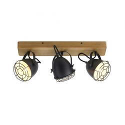 LEUCHTEN DIREKT is JUST LIGHT nástěnné svítidlo vintage retrolook dřevo / kov, 3-ramenné, černá LD 15173-18