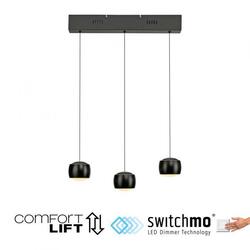 JUST LIGHT LED závěsné svítidlo černé 3 ramenné nastavitelná výška do jídelny krokově stmívatelné 3000K LD 15261-18