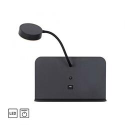 LEUCHTEN DIREKT LED nástěnné svítidlo, černá, USB, otočné, šňůrový vypínač 3000K