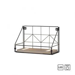 LEUCHTEN DIREKT LED nástěnné svítidlo police 31x16,5x20cm, černé tělo ze dřeva, teplá bílá, vypínač 3000K