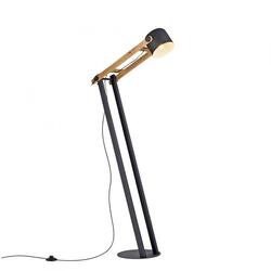 LEUCHTEN DIREKT stojací lampa černá, dřevo, nastavitelné kovové stínítko, nožní vypínač
