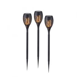 JUST LIGHT Solární pochodeň, svítidlo se zápichem, černé, 3ks sada s efektem plamene 2700K