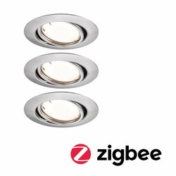 PAULMANN LED vestavné svítidlo Smart Home Zigbee Base Coin základní sada výklopné kruhové 90mm 20° 3x4,9W 230V stmívatelné 3000K kov kartáčovaný 924.64