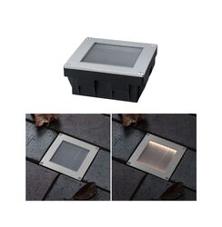 PAULMANN Solární LED zemní svítidlo Sorea soumrakový senzor IP67 hranaté 100x100mm 3000K 0,1W 6lm 3,7V kov kartáčovaný ABS/polykarbonát/ocel