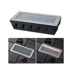 PAULMANN Solární LED zemní svítidlo Sorea soumrakový senzor IP67 hranaté 200x100mm 3000K 0,3W 3,7V kov kartáčovaný ABS/polykarbonát/ocel