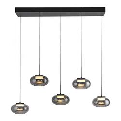 JUST LIGHT Kolekce Schöner Wohnen závěsné svítidlo SIA černé, 5-ramenné, kouřové sklo, stmívatelné, SimplyDim 3000K