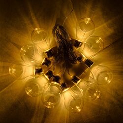 Párty osvětlení - solar, 5 m, teple bílá, 10 diod, průhledné baňky
