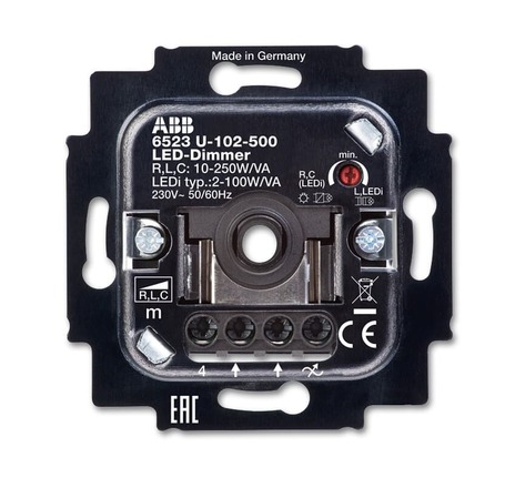 Přístroj stmívače ABB 6512-0-0335 2-100W pro otočné ovládání a tlačítkové spínání pro LED