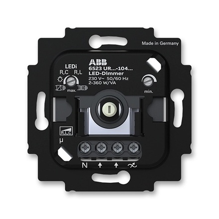 Přístroj stmívače ABB pro regulovatelné LED žárovky, pro otočné ovládání a tlačítkové spínání