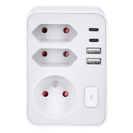 Solight rozbočka, 1x 16A + 2x 2,5A, 2xUSB A+C, bílá, vypínač P109C
