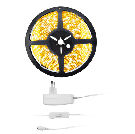 Solight LED světelný pás s testrem, 5m, sada s 12V adaptérem, 4,8W/m, IP20, teplá bílá WM51-20T