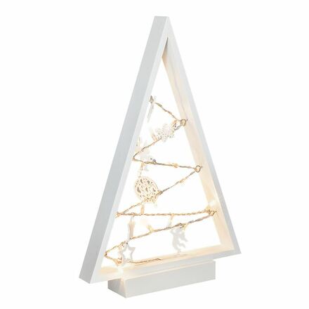 Solight LED dřevěný vánoční stromek s ozdobami, 15LED, přírodní dřevo, 37cm, 2x AA 1V221