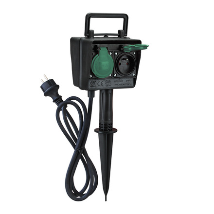 Solight zahradní sloupek IP44, 2 zásuvky + časový spínač, gumový kabel 1,5m PG03