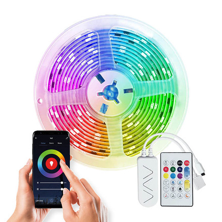 Solight Wifi Smart LED světelný pás, RGB, 5m, sada s adaptérem a dálkovým ovladačem WM57