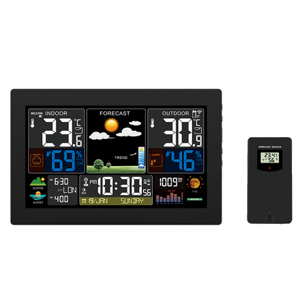 Solight meteostanice, XL barevný LCD, teplota, vlhkost, tlak, RCC, černá TE81XL