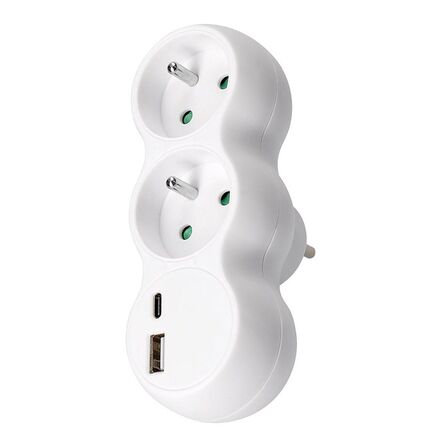 Solight rozbočka s USB A+C rychlonabíječkou 20W PD, 2 x 10A, bílá P100-PD20