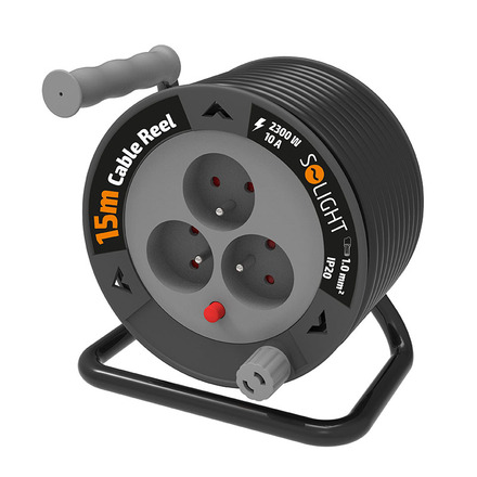 Solight prodlužovací přívod na bubnu 15m, 3 zásuvky, černý kabel, 3x 1,0mm2 PB24B