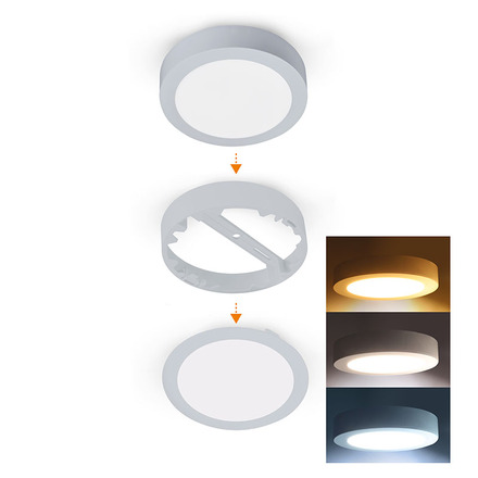 Solight LED mini panel koupelnový 2v1, 3CCT, podhledový/přisazený, 12W, 1020lm, IP54, stříbrná, kulatý WD240-S