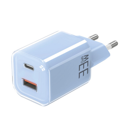 Solight 33W GaN fast charge USB-A + USB-C adaptér, modrý DC75B