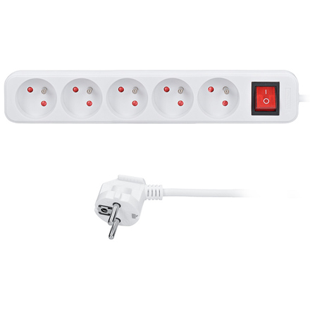 Solight prodlužovací přívod, 5 zásuvek, bílý, vypínač, 3m PP52