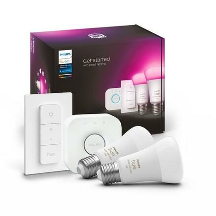 Philips HUE sada Bridge + 2x WACA LED žárovka E27 A60 9W 1100lm 2000-6500K RGB IP20 + ovladač