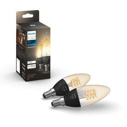 Hue Bluetooth LED White set 2ks filamentových žárovek Philips svíčka 8719514302211 E14 4,5W 300lm 2100K černé, stmívatelné